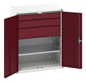 16926454.** Verso kitted cupboard with 1 shelf, 3 drawers. WxDxH: 800x550x1000mm. RAL 7035/5010 or selected